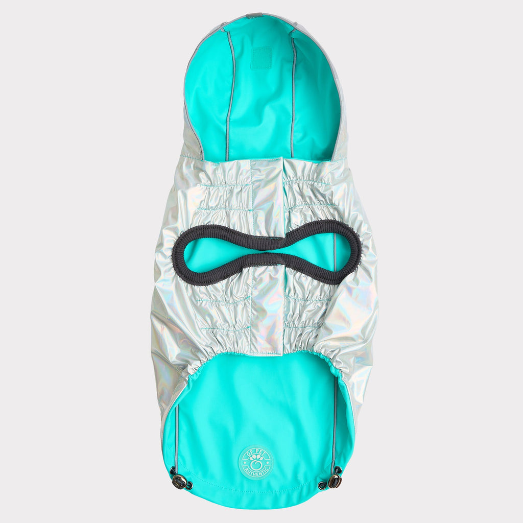 reversible raincoat - neon aqua/irredescent