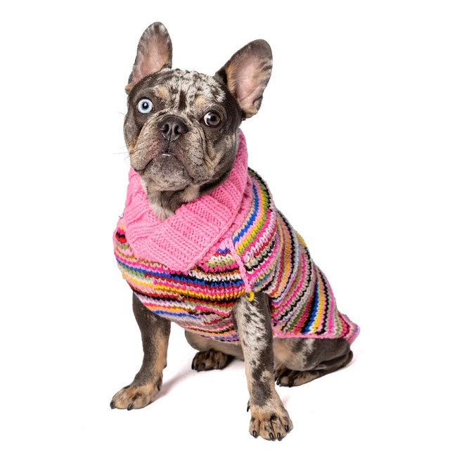 pink multicolour cable sweater