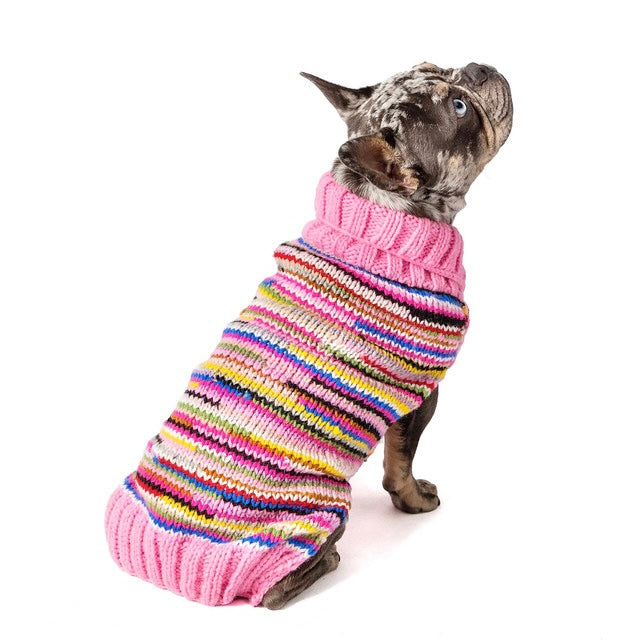 pink multicolour cable sweater