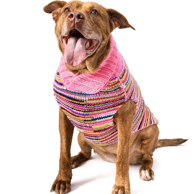 pink multicolour cable sweater