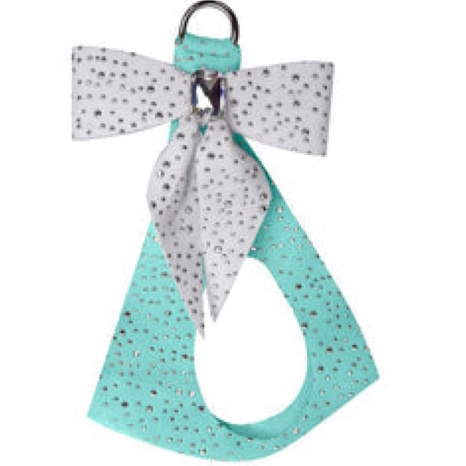 tail studded bow step-in  harness - tiffi blue with white