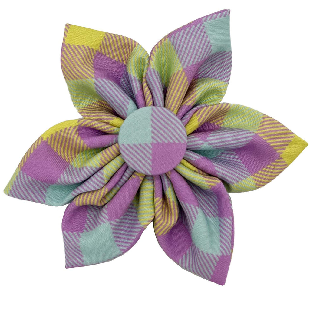 lavender lemon check pinwheel dog tie - available in large!
