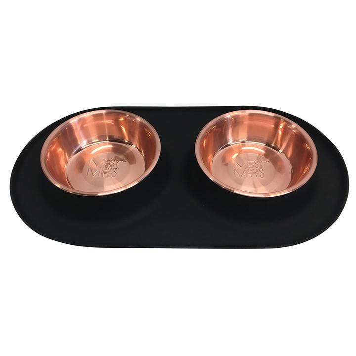 black silicone double feeder with copper bowls