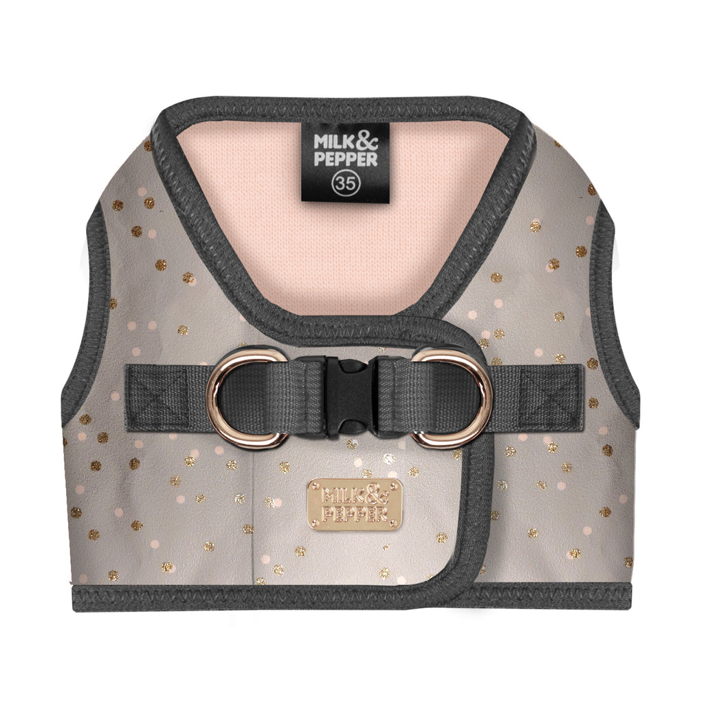 agathe gold dot grey harness (includes frenchie sizes)