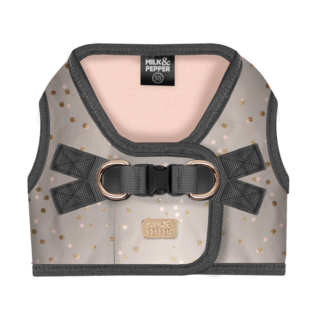 agathe gold dot grey harness (includes frenchie sizes)