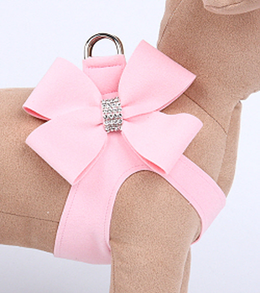 ultra-suede step in harness with bow - puppy pink