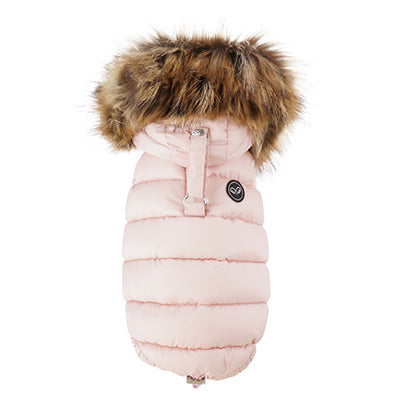double down vest with faux fur hood - pink