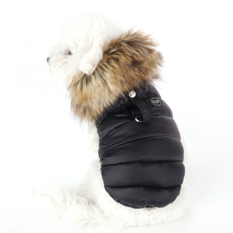 double down vest with faux fur hood - black - 2 small left!