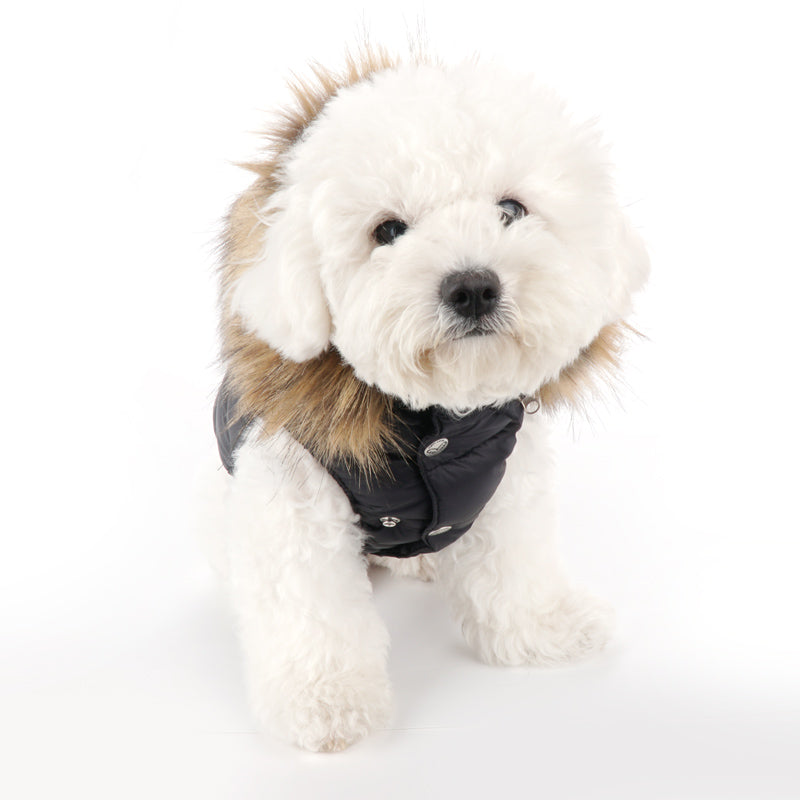 double down vest with faux fur hood - black - 2 small left!