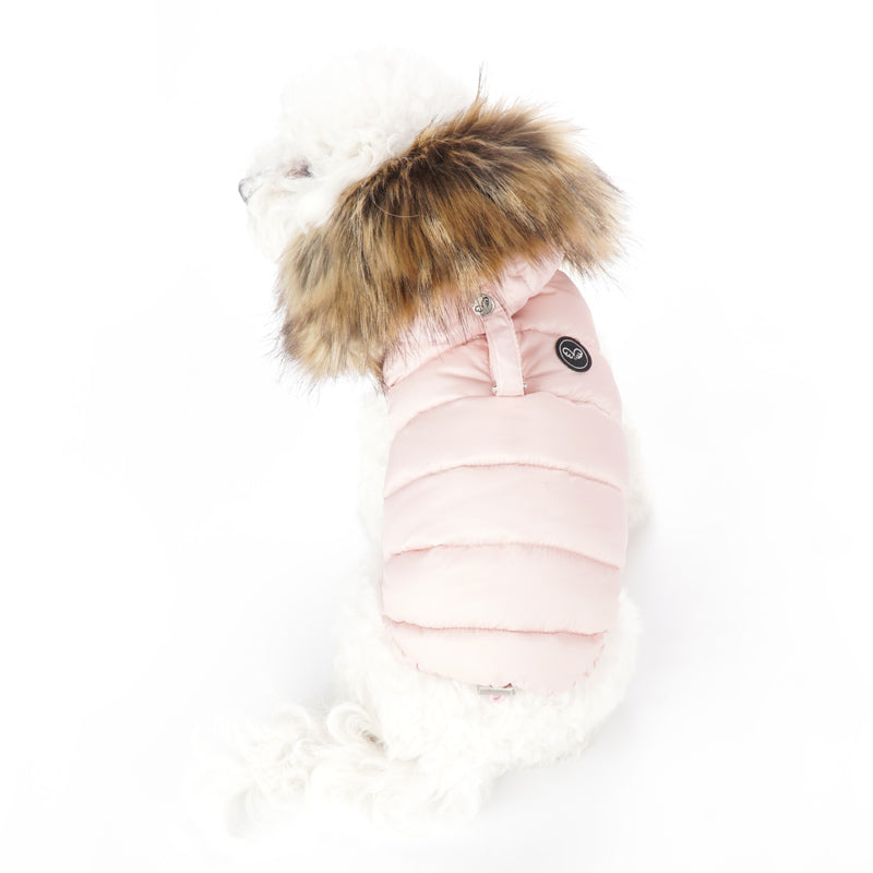 double down vest with faux fur hood - pink