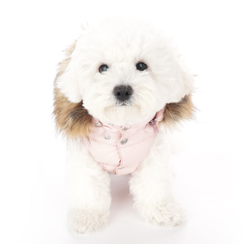 double down vest with faux fur hood - pink