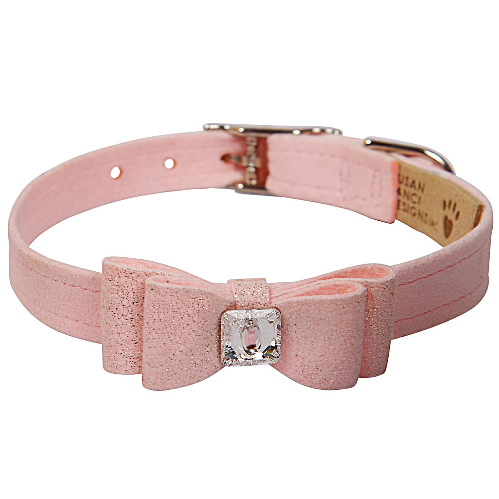 puppy pink glitz 1/2" big bow collar - *special order