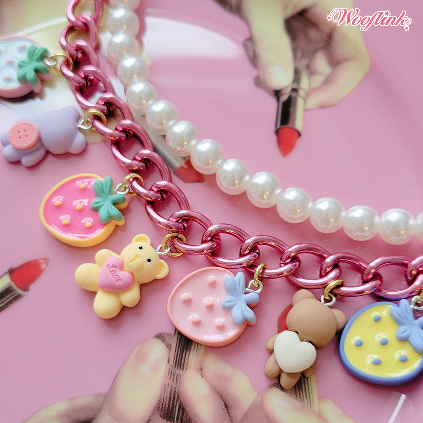 strawberry bear pearl necklace