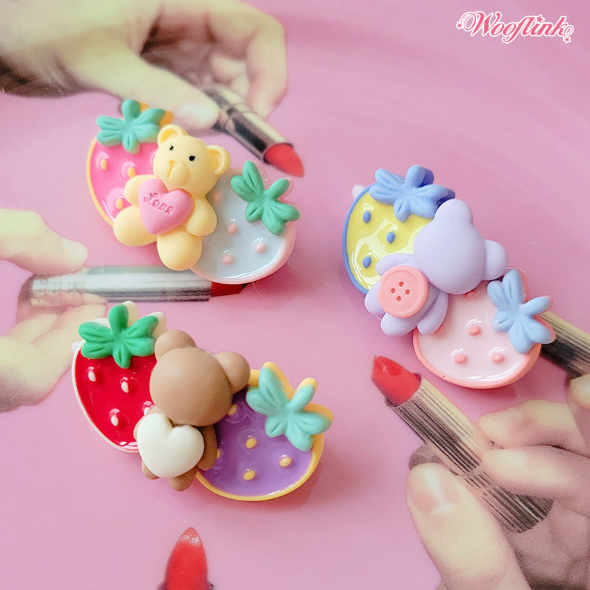 strawberry bear hair-clip - 3 colours