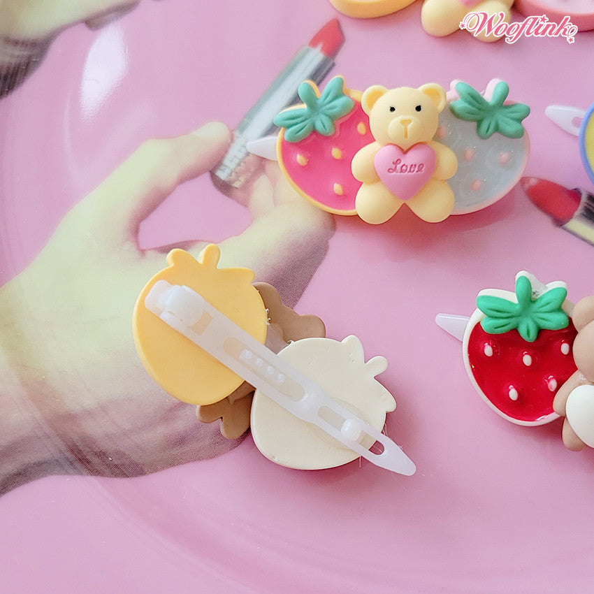 strawberry bear hair-clip - 3 colours