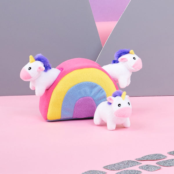 unicorns in rainbow burrow squeaker toy