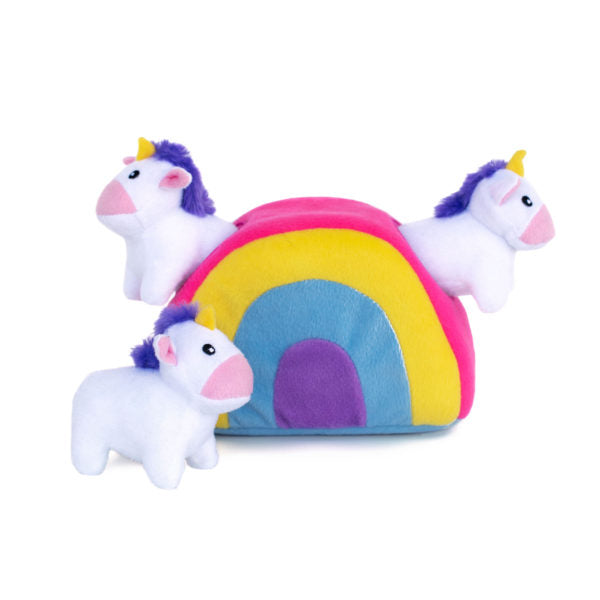 unicorns in rainbow burrow squeaker toy