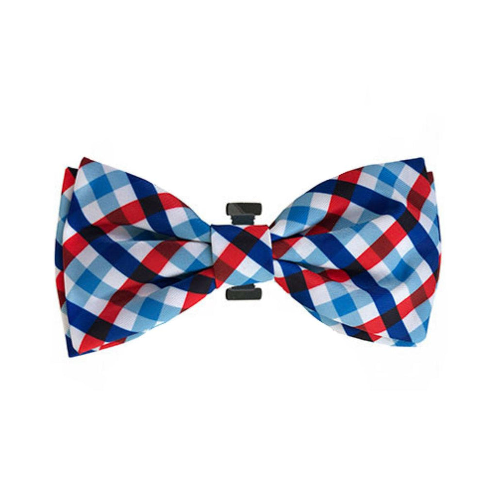 navy/red checkered bow tie