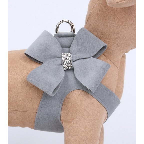 ultra-suede step in bow harness  - platinum - available in xs/s!