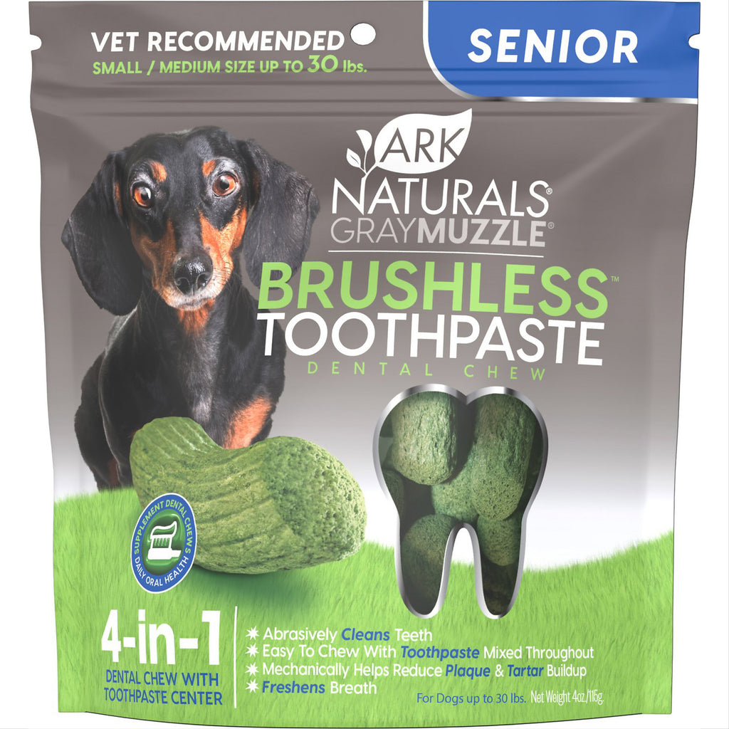 ark naturals brushless toothpaste dental chews for senior dogs