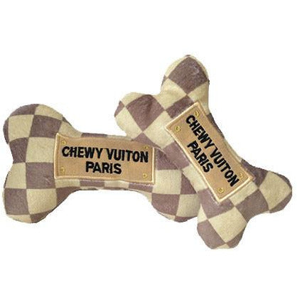 chewy vuitton bone - checkered barking babies