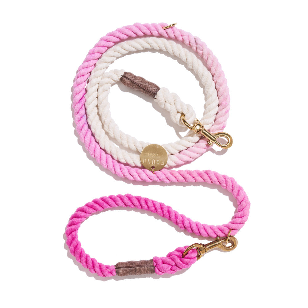 adjustable rope leash with bronze bolt snaps - cotton candy