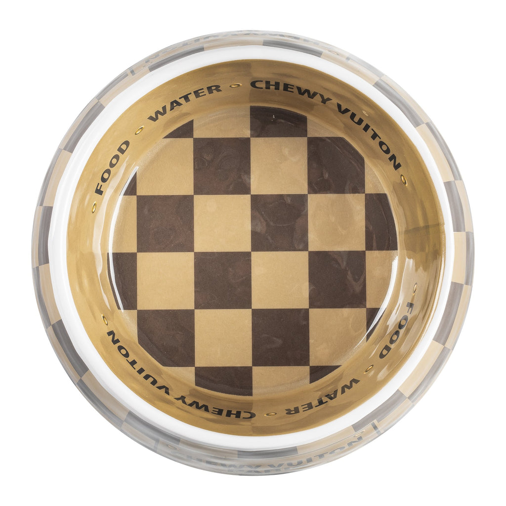 checkered chewy vuitton luxury bowl - 2 sizes