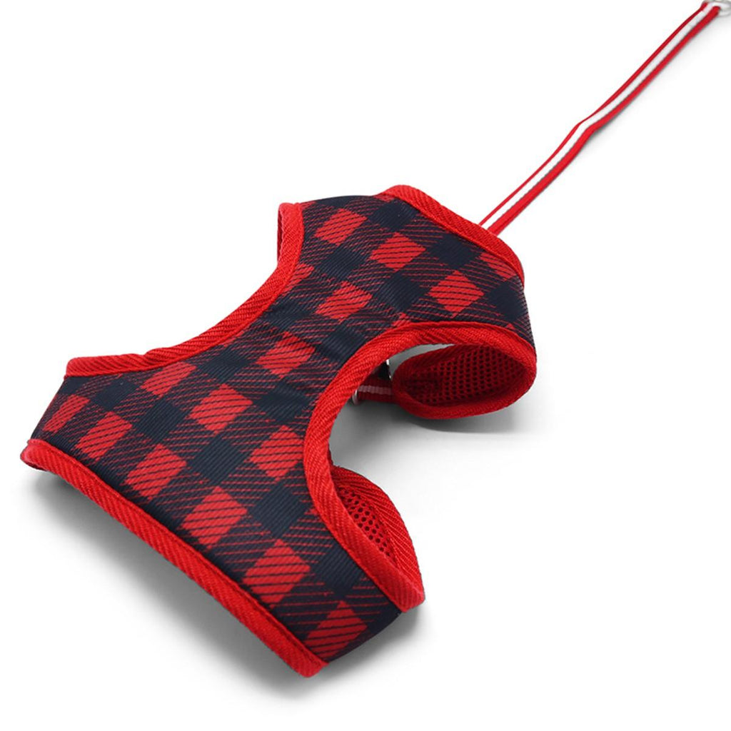easy go harness and leash set - red plaid