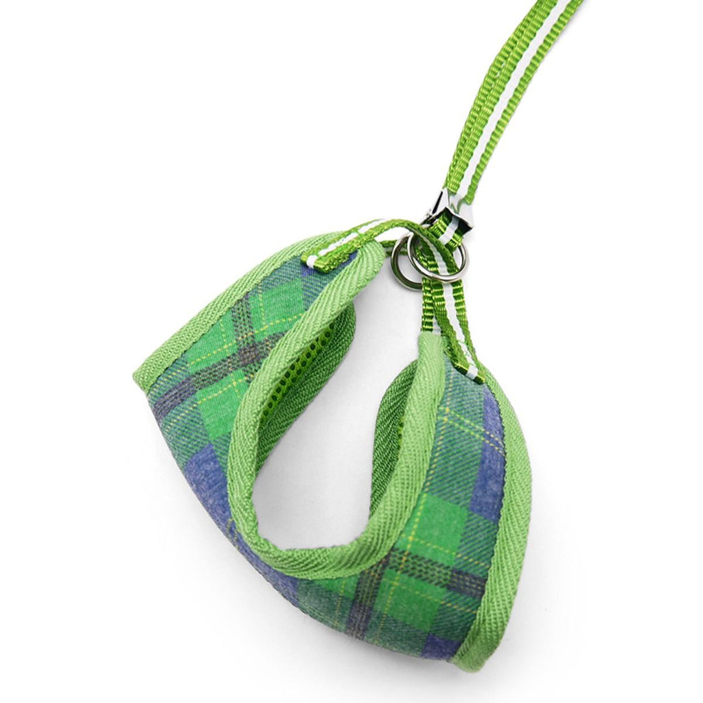 easy go harness and leash set - green plaid