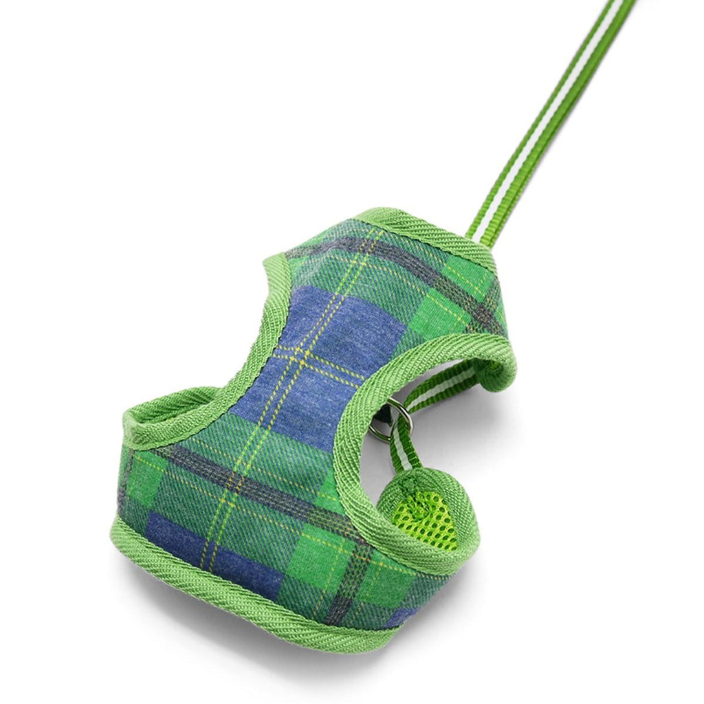 easy go harness and leash set - green plaid