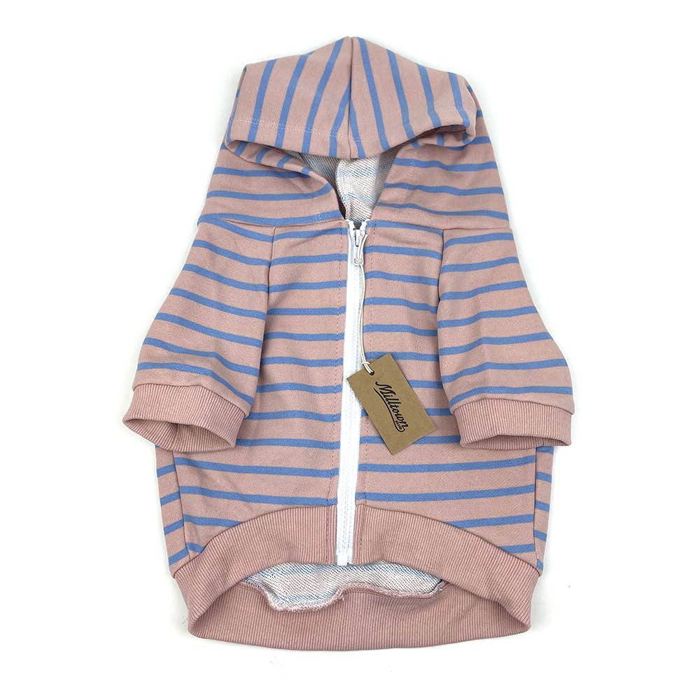 striped zip-up hoodie - pink/blue