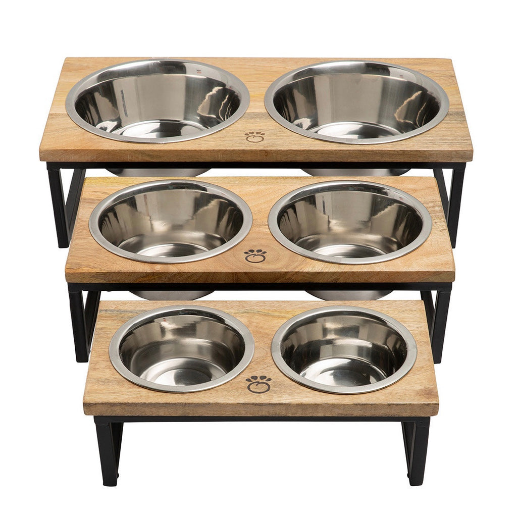 raised wood & metal double feeder