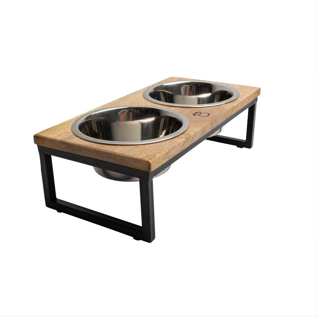 raised wood & metal double feeder