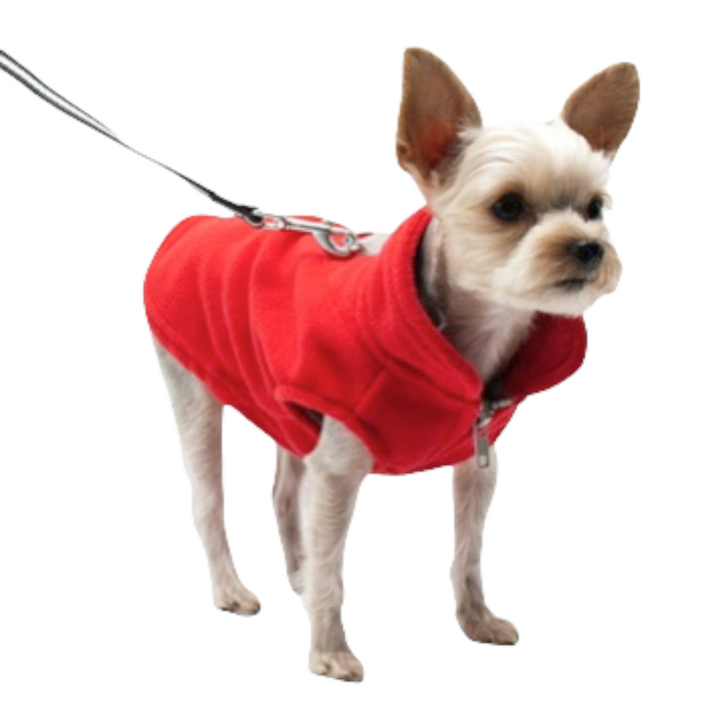 essential fleece with leash attachment - red xxs available!