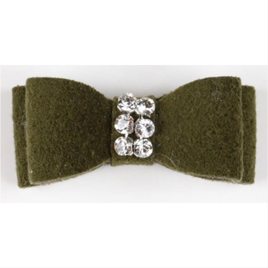 sparkle dog bow - olive - available in xs!