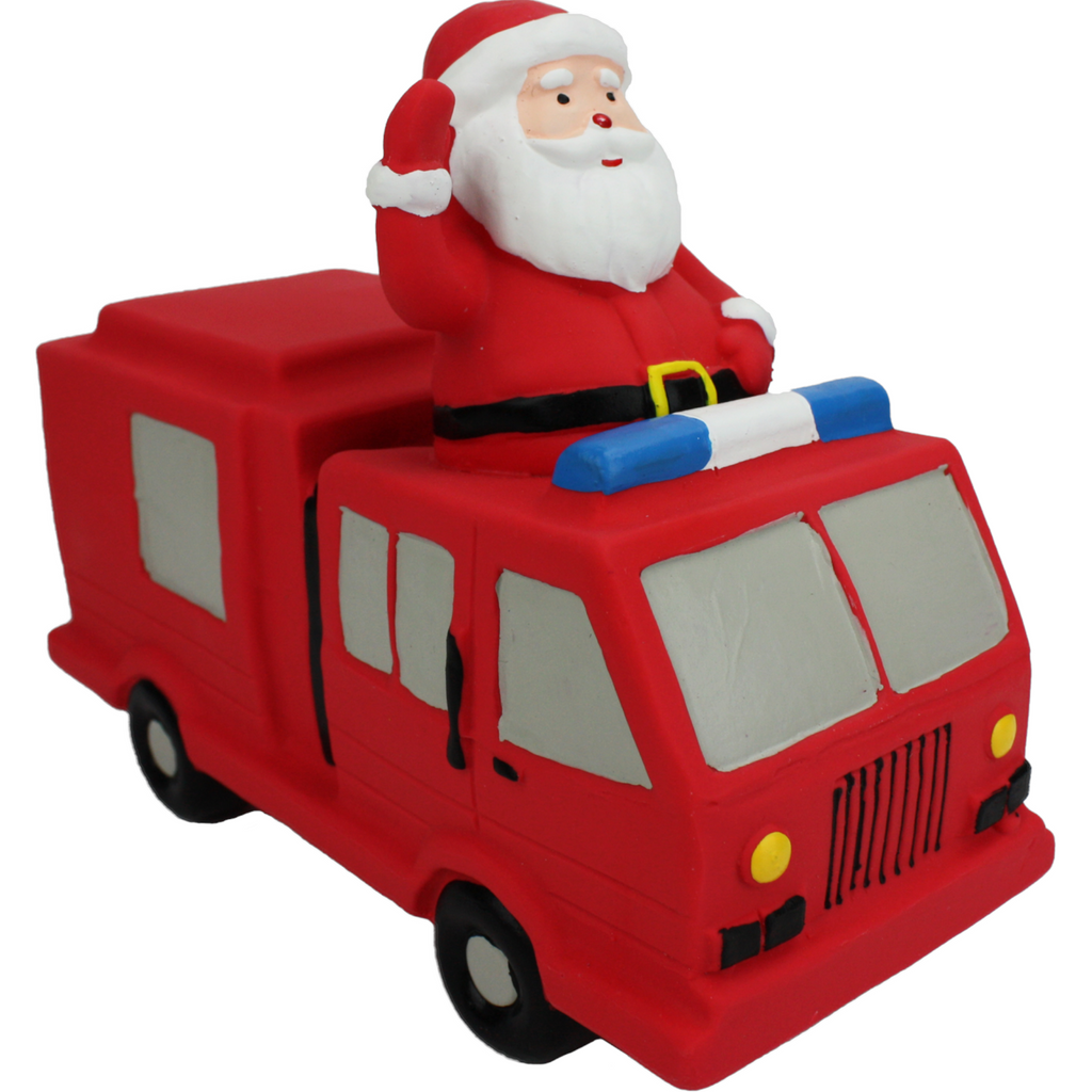 latex holiday fire truck with Santa toy