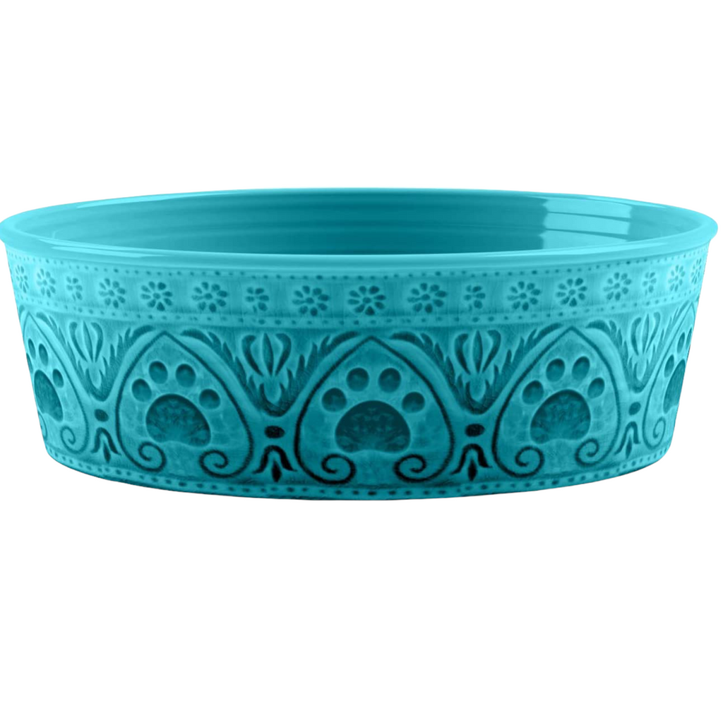 boho medallion paw print bowl - teal