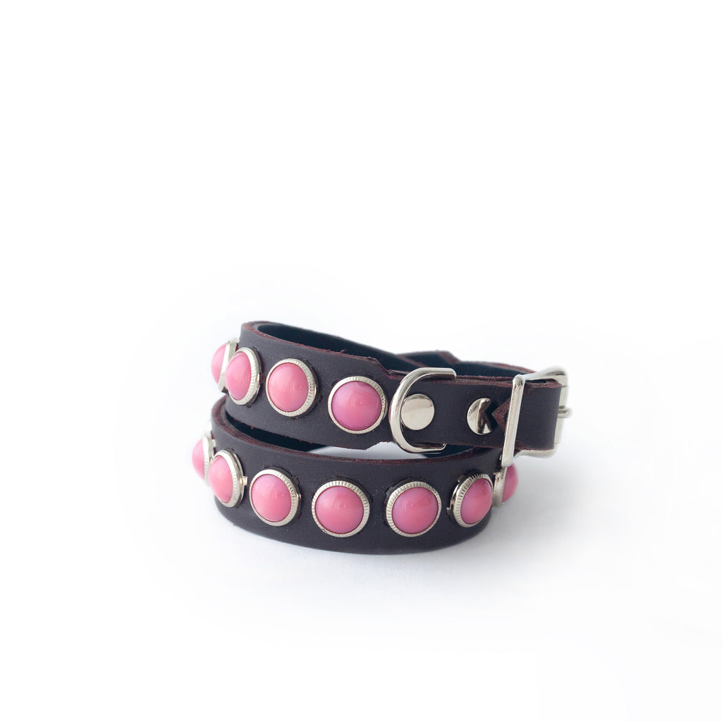 single row pink on chocolate