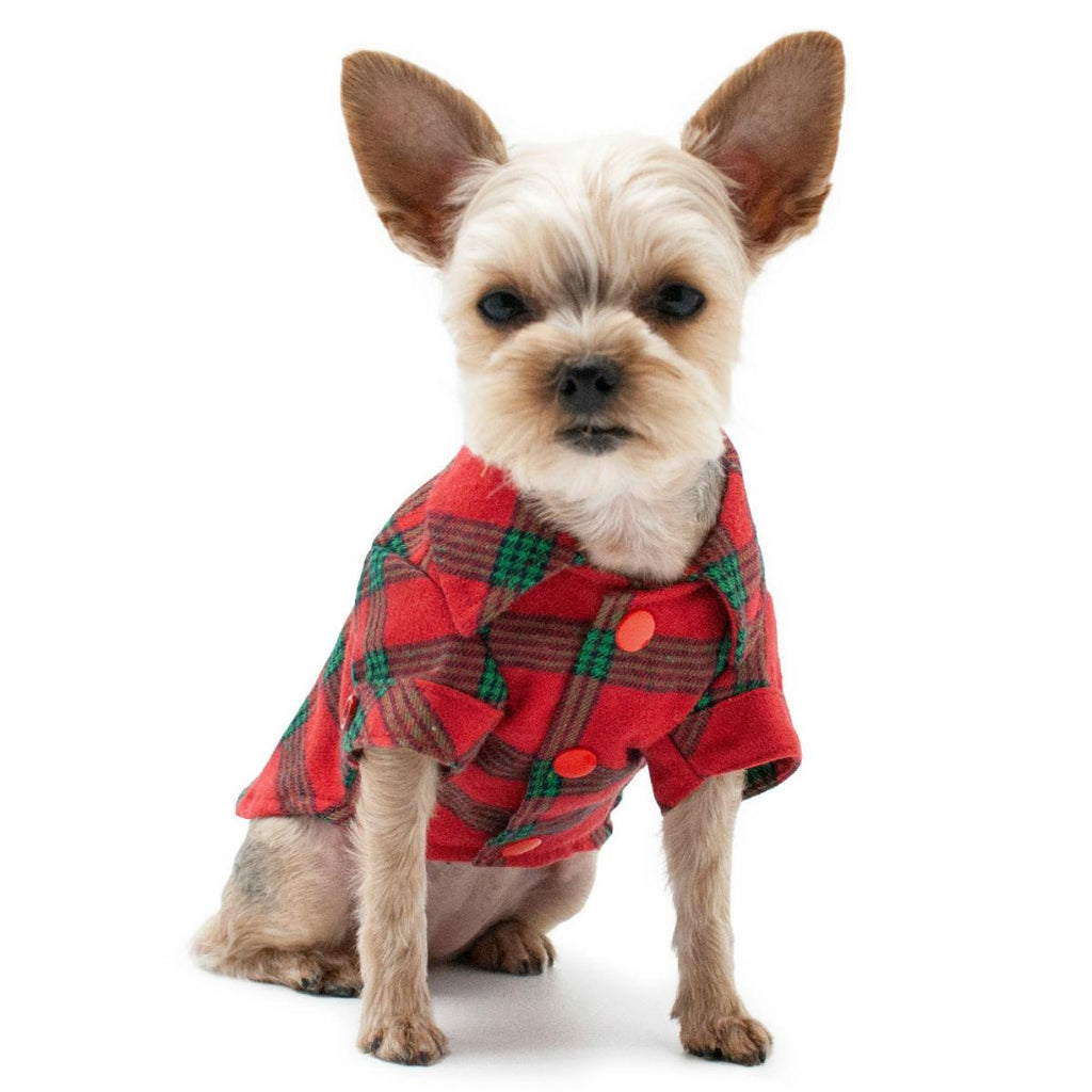 red plaid flannel button down shirt