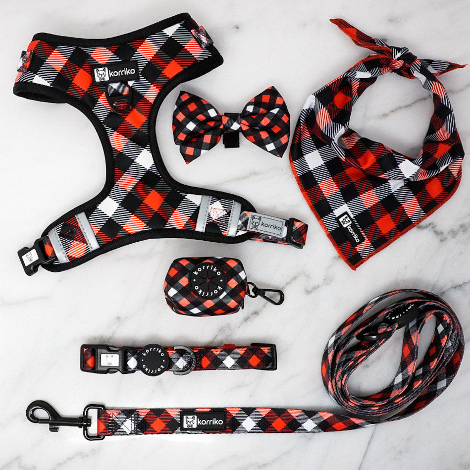 red plaid bag holder