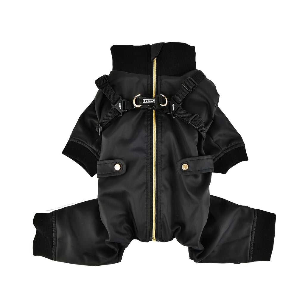garnet fleece jumpsuit with harness - black