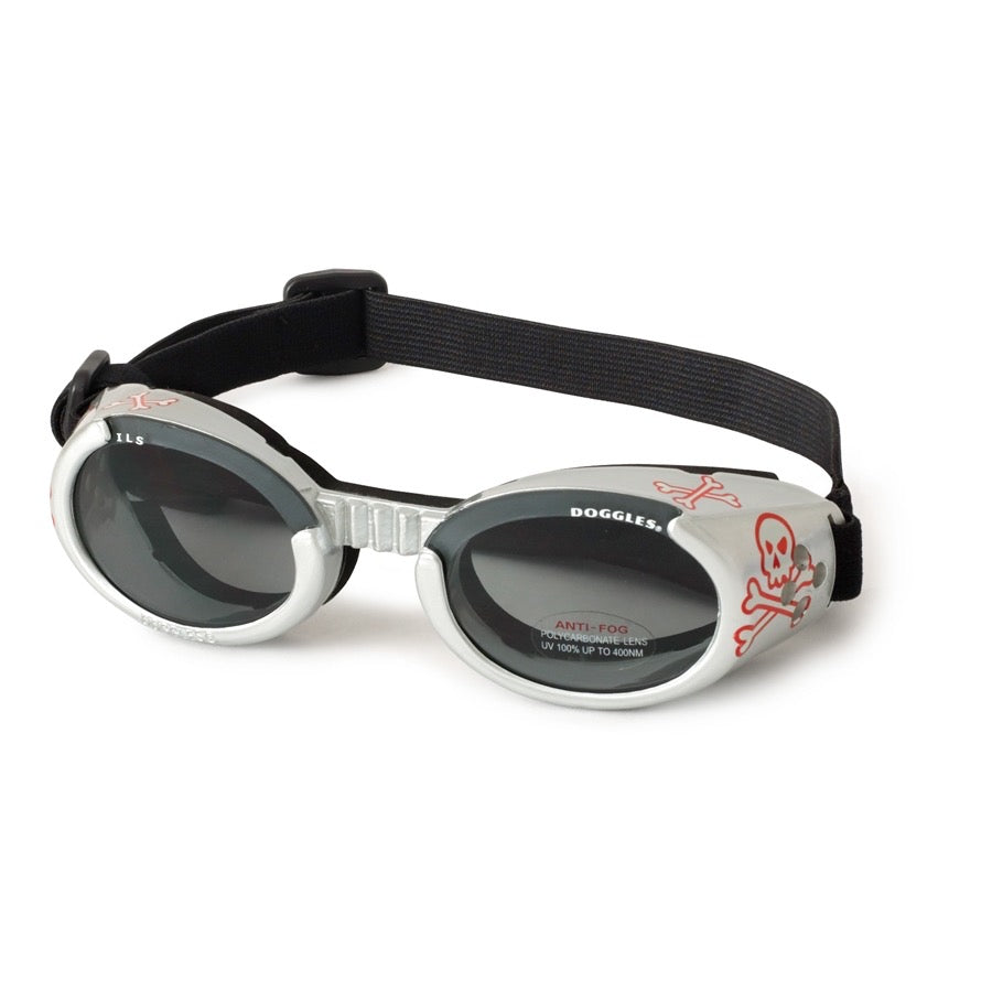 doggles - silver skull & crossbones with smoke lens