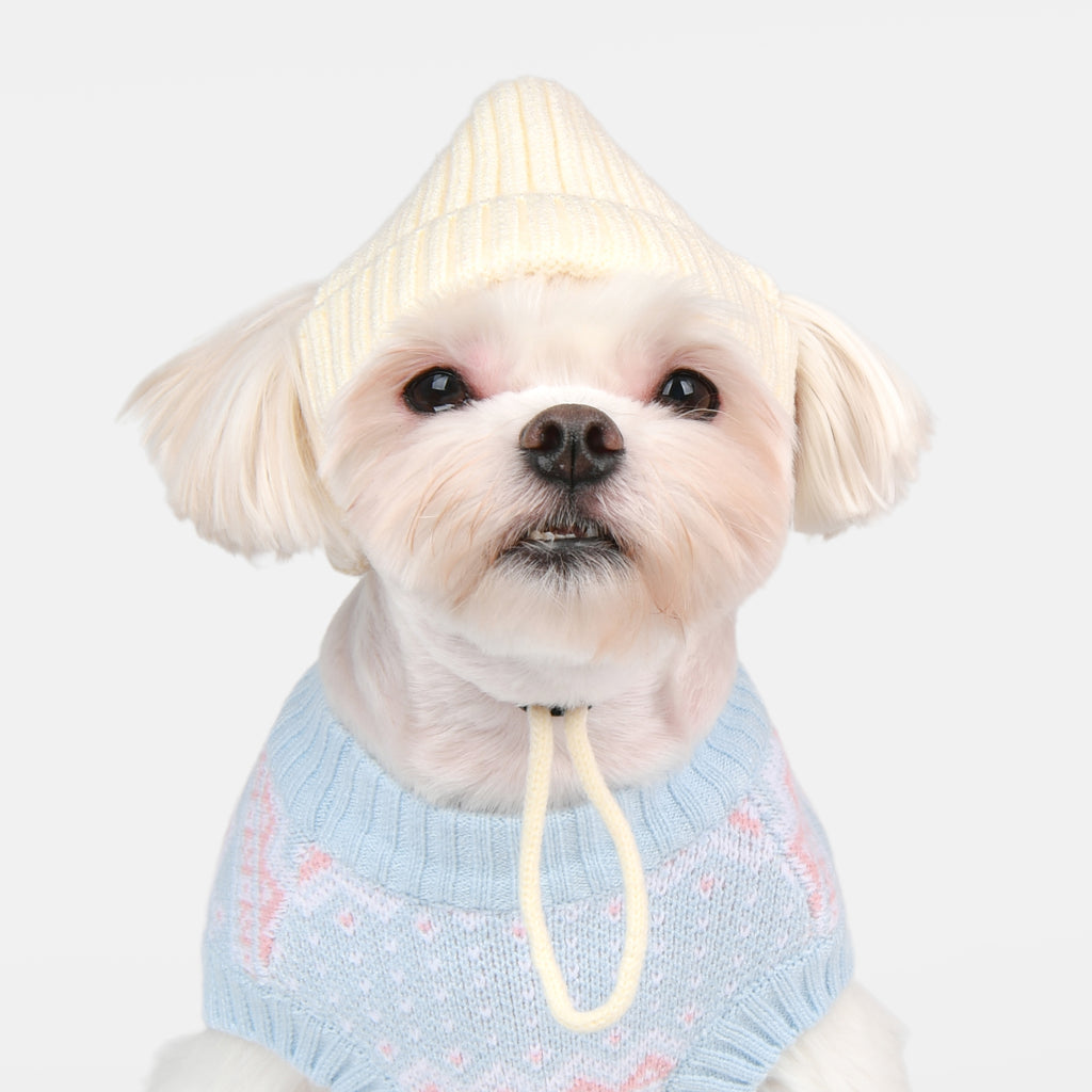 olchi knit hat with scarf - ivory