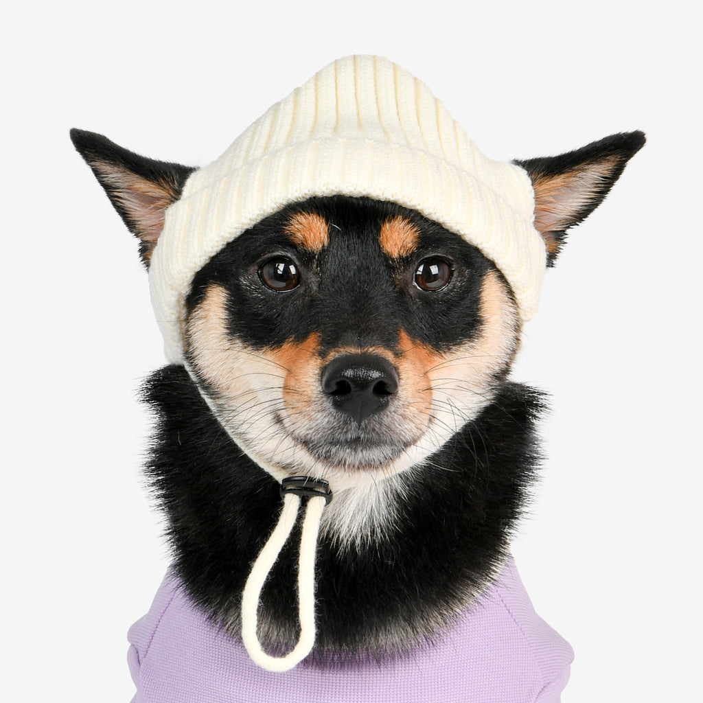olchi knit hat with scarf - ivory