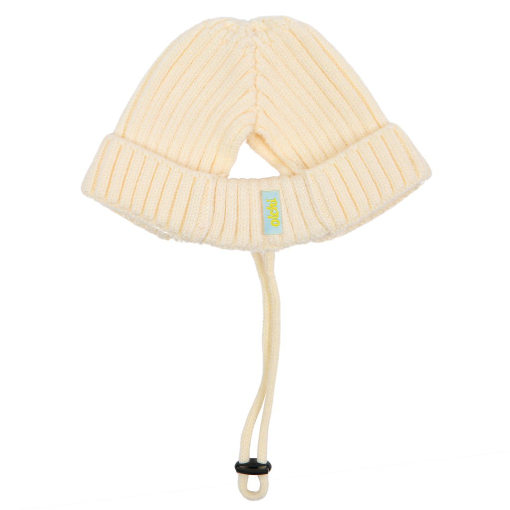 olchi knit hat with scarf - ivory