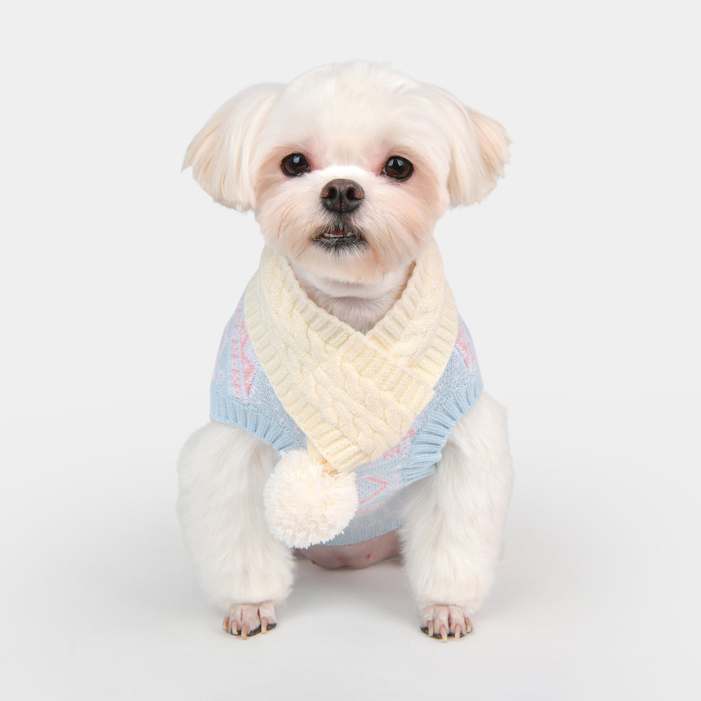 olchi knit hat with scarf - ivory