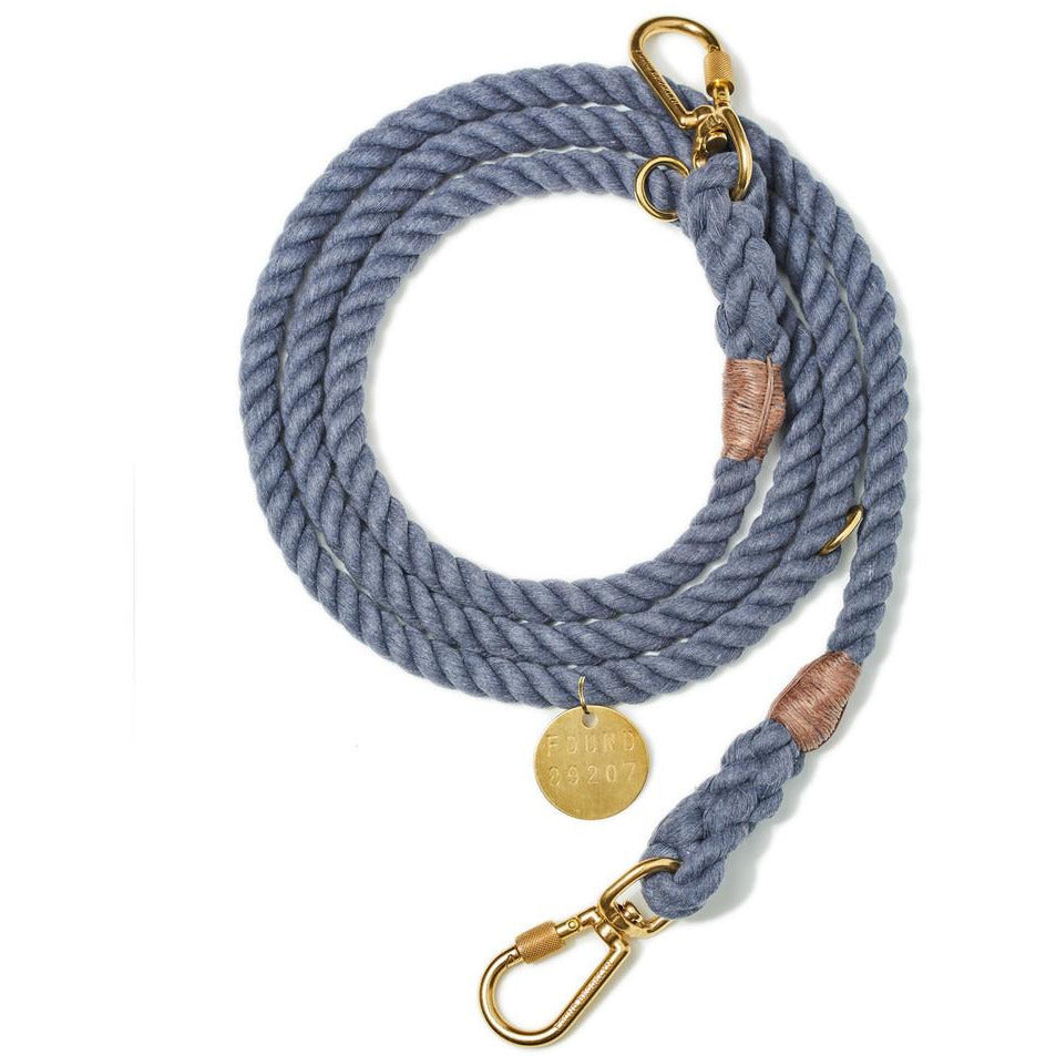 blue jean up-cycled rope leash - adjustable
