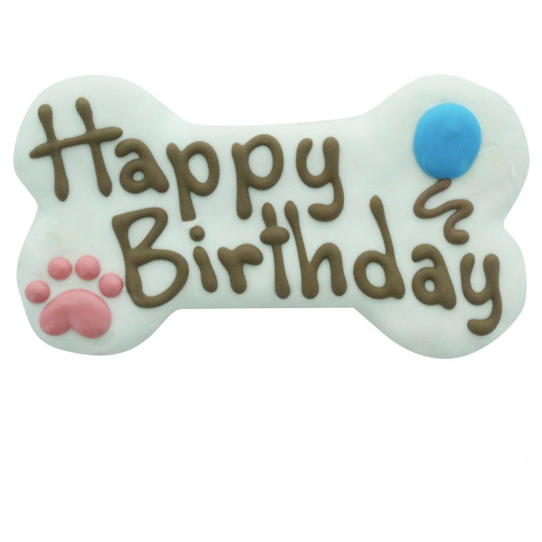 white happy birthday bone