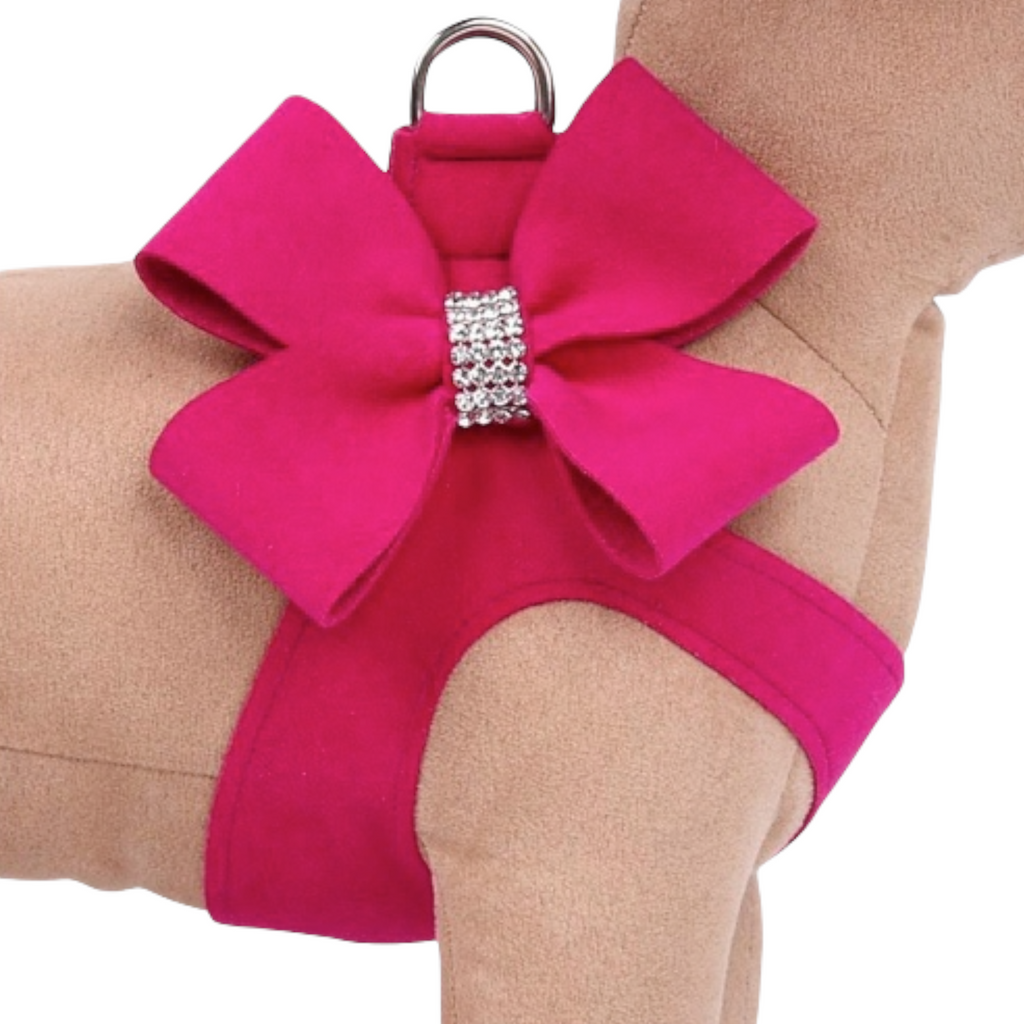 ultra-suede step in harness with bow - wine n' roses