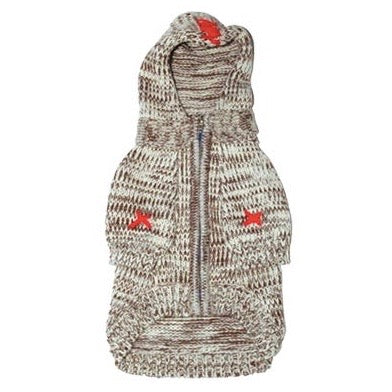 zippered hoody sweater - brown